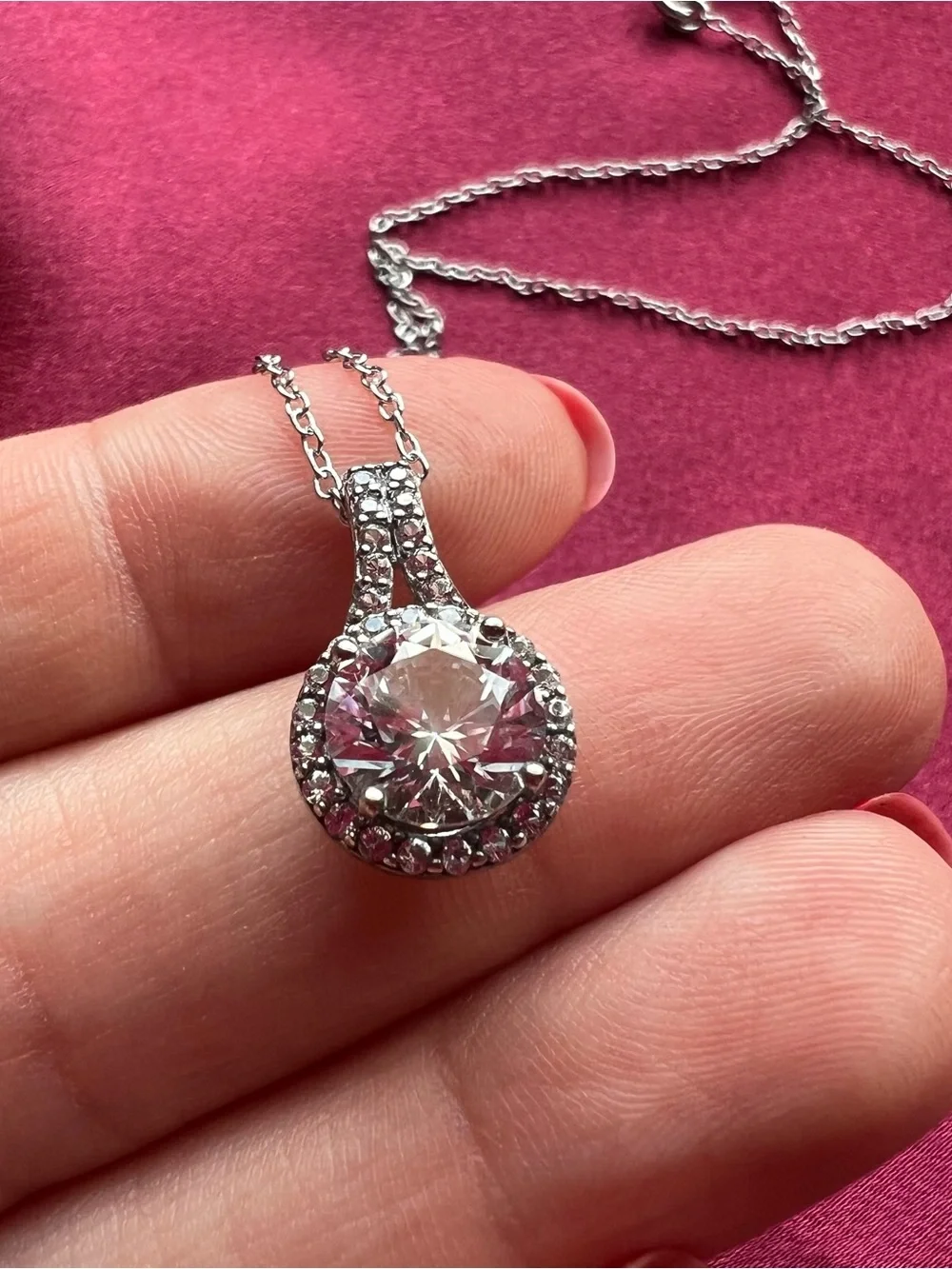 Sterling Silver Pendant Necklace with White Sapphire - Sparkling Clear